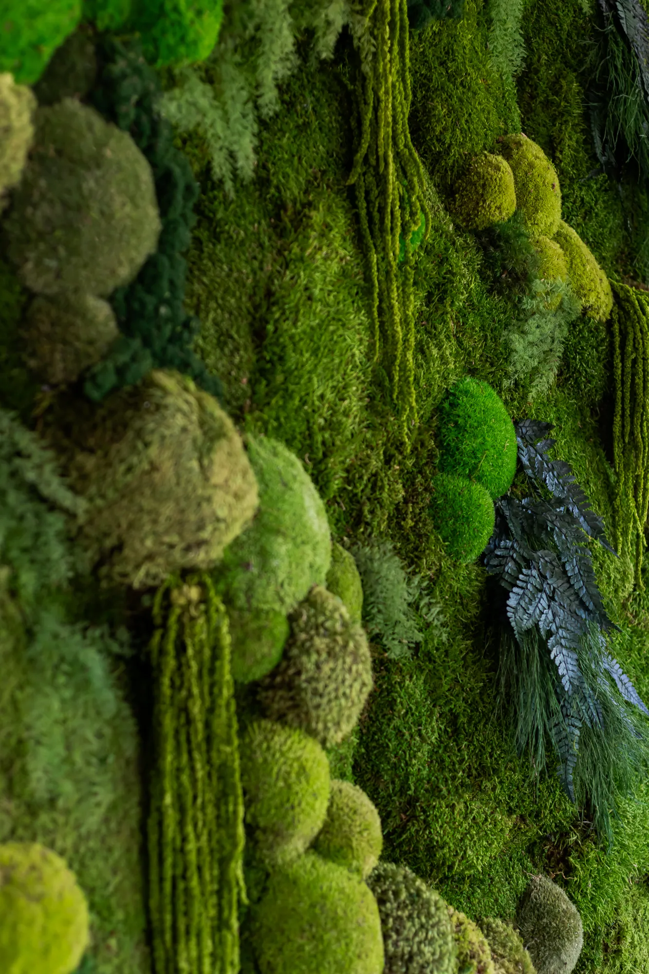 Preserved moss wall art close-up with layered textures